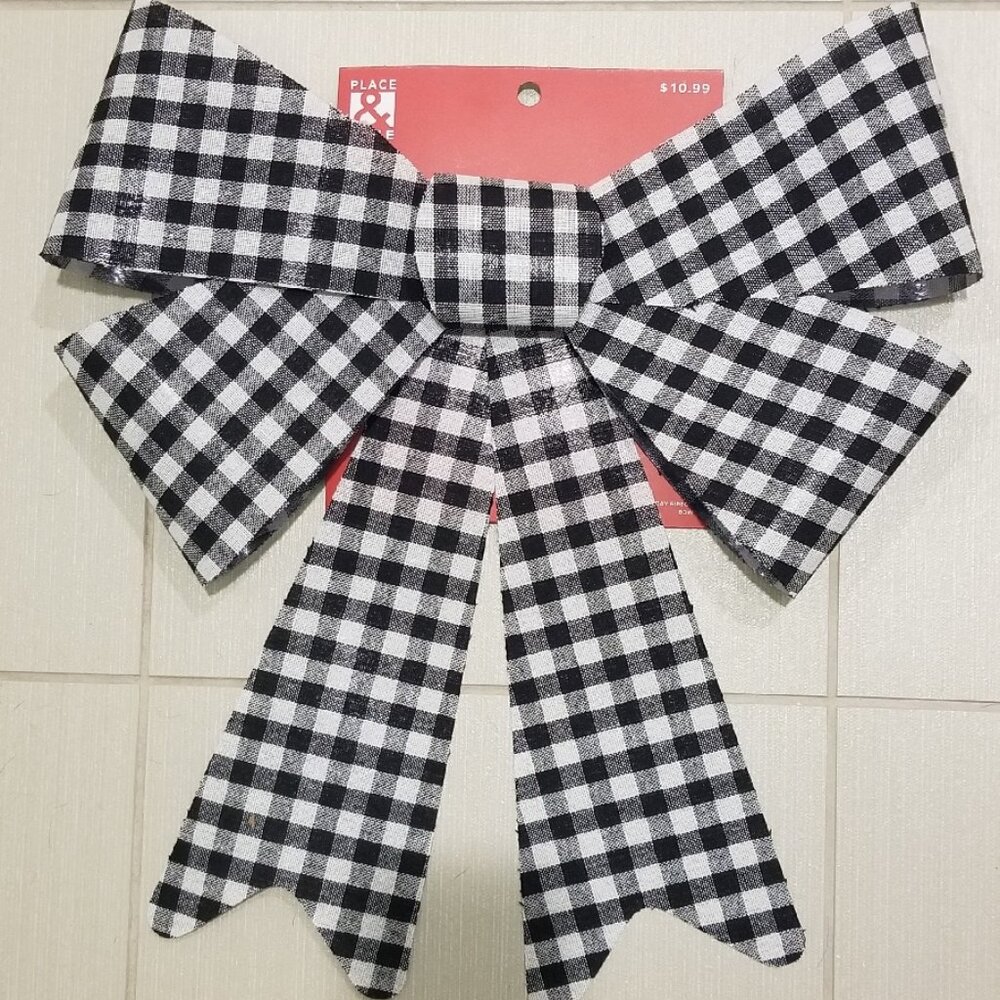Black and White Checkered Plastic Bow Big 13" x 16"